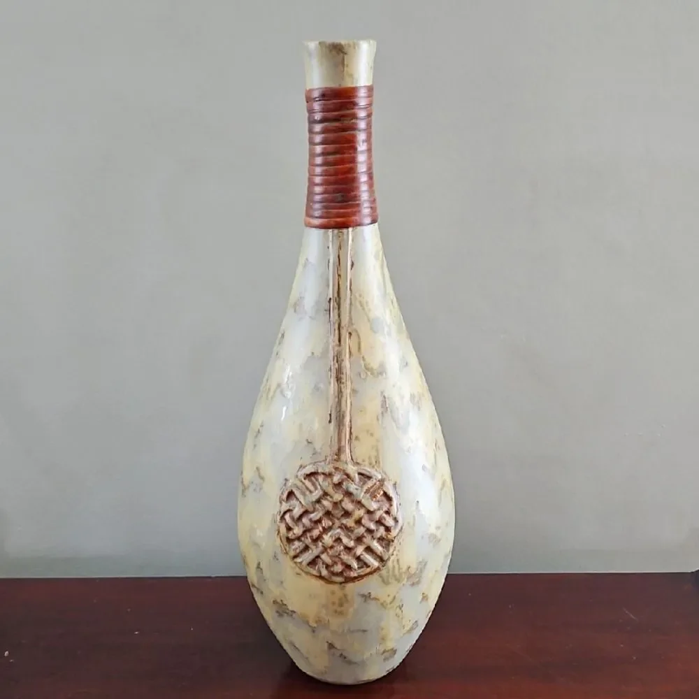 Pier 1 Cream and Brown Ceramic Decorative Vase